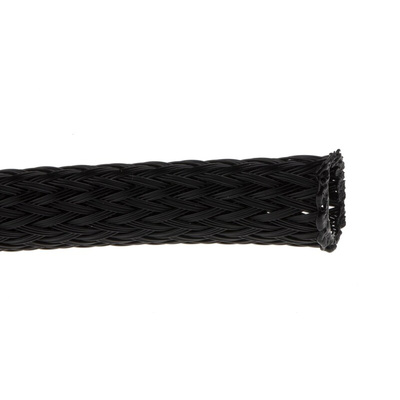 RS PRO Expandable Braided PET Black Cable Sleeve, 10mm Diameter, 5m Length