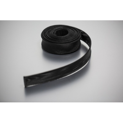 RS PRO Expandable Braided PET Black Cable Sleeve, 30mm Diameter, 5m Length