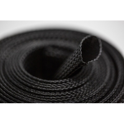 RS PRO Expandable Braided PET Black Cable Sleeve, 30mm Diameter, 5m Length