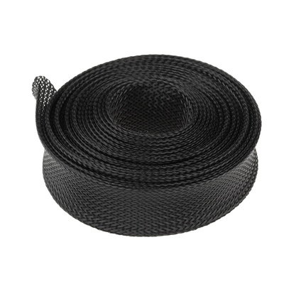 RS PRO Expandable Braided PET Black Cable Sleeve, 30mm Diameter, 5m Length