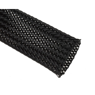 RS PRO Expandable Braided PET Black Cable Sleeve, 20mm Diameter, 5m Length