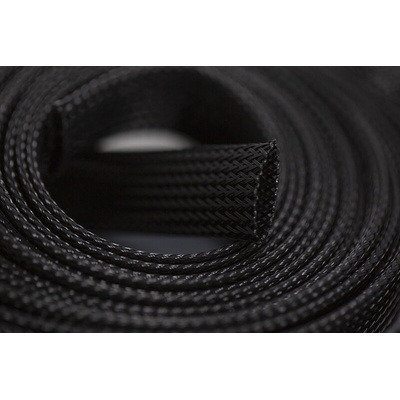 RS PRO Expandable Braided PET Black Cable Sleeve, 20mm Diameter, 5m Length
