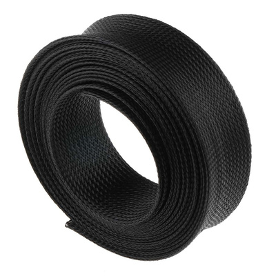 RS PRO Expandable Braided PET Black Cable Sleeve, 40mm Diameter, 5m Length