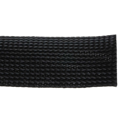 RS PRO Expandable Braided PET Black Cable Sleeve, 50mm Diameter, 5m Length