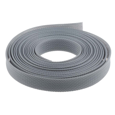 RS PRO Expandable Braided PET Grey Cable Sleeve, 20mm Diameter, 5m Length