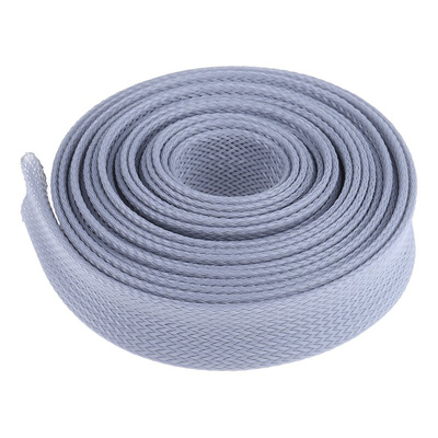 RS PRO Expandable Braided PET Grey Cable Sleeve, 40mm Diameter, 5m Length
