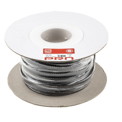 RS PRO Expandable Braided PET Black Cable Sleeve, 12mm Diameter, 30m Length
