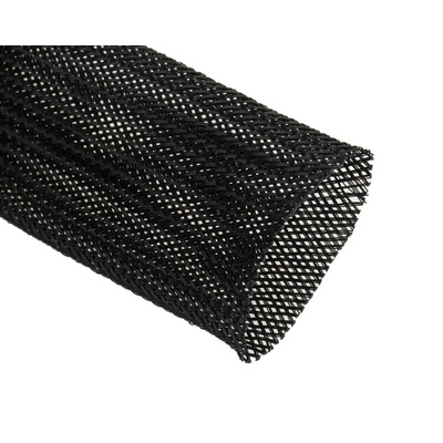 RS PRO Expandable Braided PET Black Cable Sleeve, 40mm Diameter, 10m Length