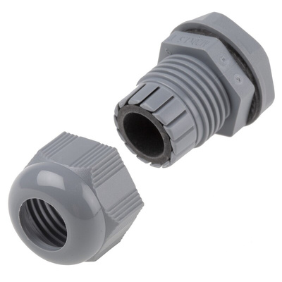 Alpha Wire FIT Series Grey Chloroprene Rubber (O-Ring/Seal), Polyamide Cable Gland, M20 Thread, 6mm Min, 12mm Max,
