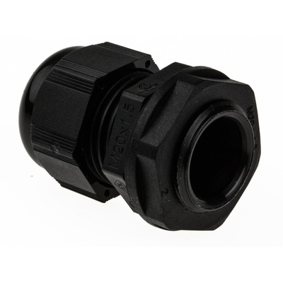 Alpha Wire FIT Series Black PA 6 Cable Gland, M20 Thread, 6mm Min, 12mm Max, IP66, IP68