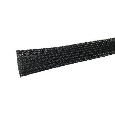 RS PRO Expandable Braided PET Black Cable Sleeve, 15mm Diameter, 15m Length