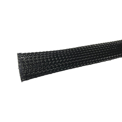 RS PRO Expandable Braided PET Black Cable Sleeve, 15mm Diameter, 15m Length