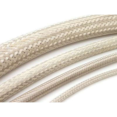 RS PRO Expandable Braided Nickel Plated Copper Silver Cable Sleeve, 20mm Diameter, 50m Length