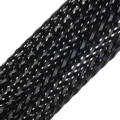 HellermannTyton Expandable Braided PET Black Cable Sleeve, 25mm Diameter, 5m Length, Helagaine HEGP06 Series