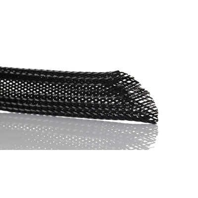 HellermannTyton Expandable Braided PET Black Cable Sleeve, 25mm Diameter, 5m Length, Helagaine HEGP06 Series