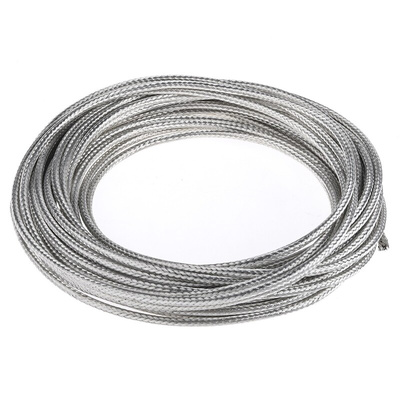 TE Connectivity Expandable Braided Tinned Copper Silver Cable Sleeve, 3mm Diameter, 10m Length, RayBraid Series