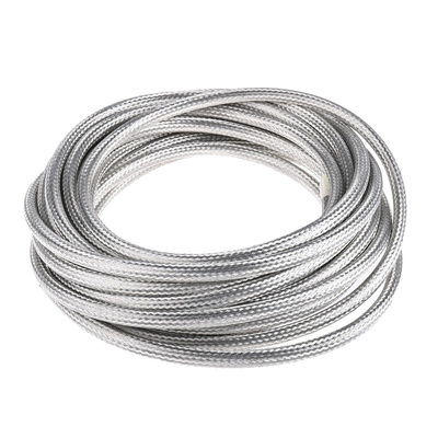 TE Connectivity Expandable Braided Copper Silver Cable Sleeve, 10mm Diameter, 10m Length, RayBraid Series