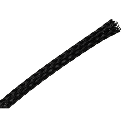RS PRO Expandable Braided PET Black Cable Sleeve, 5mm Diameter, 100m Length