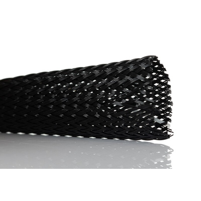 RS PRO Expandable Braided PET Black Cable Sleeve, 20mm Diameter, 100m Length
