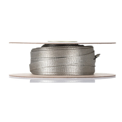 RS PRO Expandable Braided Tinned Copper Metallic Cable Sleeve, 19.84mm Diameter, 30m Length