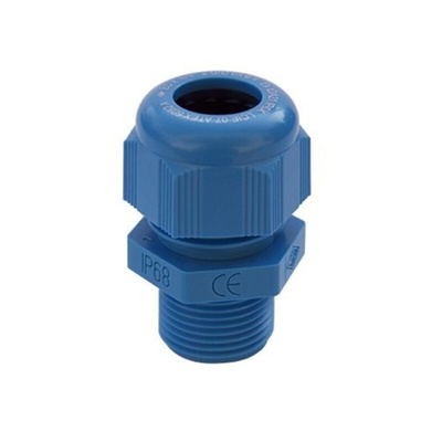 SIB SIB-TEC Series Blue Polyamide Cable Gland, NPT 1in Thread, 16mm Min, 25mm Max, IP68