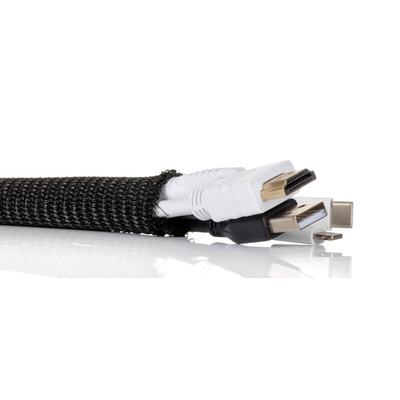 RS PRO Braided PET Black Cable Sleeve, 10mm Diameter, 3m Length
