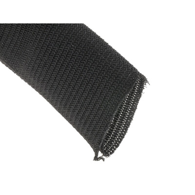 RS PRO Braided PET Black Cable Sleeve, 44mm Diameter, 3m Length