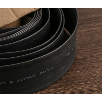 RS PRO Heat Shrink Tubing, Black 24mm Sleeve Dia. x 3m Length 3:1 Ratio