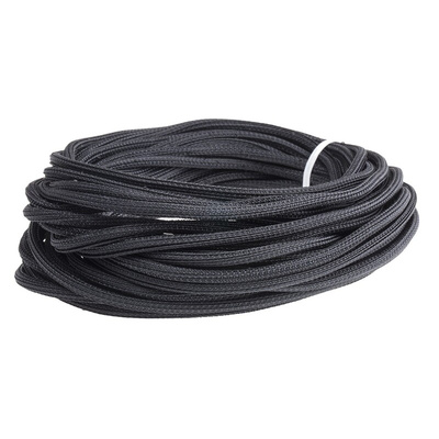 Alpha Wire Braided PET Black Cable Sleeve, 3.18mm Diameter, 15.24m Length, FIT Series