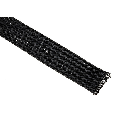 HellermannTyton Expandable Braided PET Black Cable Sleeve, 12mm Diameter, 30m Length