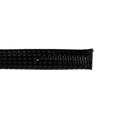 HellermannTyton Expandable Braided PET Black Cable Sleeve, 12mm Diameter, 30m Length