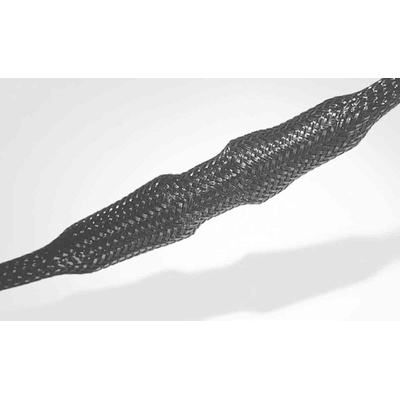 HellermannTyton Expandable Braided PET Black Cable Sleeve, 5mm Diameter, 5m Length