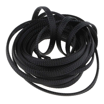 HellermannTyton Expandable Braided PET Black Cable Sleeve, 6mm Diameter, 5m Length, Helagaine HEGP06 Series