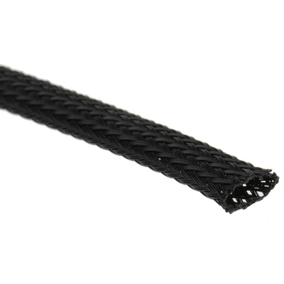 HellermannTyton Expandable Braided PET Black Cable Sleeve, 6mm Diameter, 5m Length, Helagaine HEGP06 Series