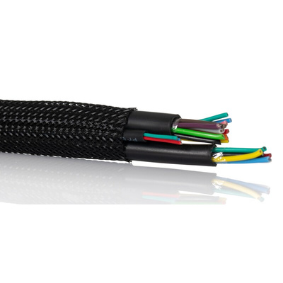 HellermannTyton Expandable Braided PET Black Cable Sleeve, 8mm Diameter, 5m Length