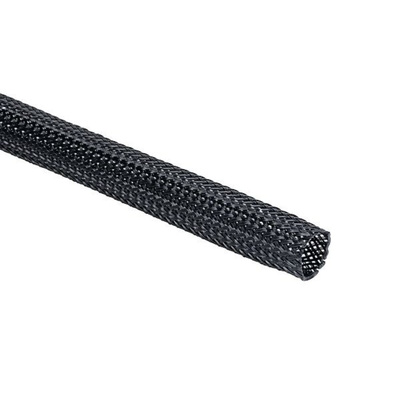 HellermannTyton Expandable Braided PET Black Cable Sleeve, 10mm Diameter, 5m Length