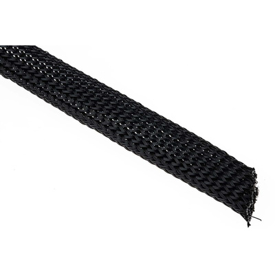 HellermannTyton Expandable Braided PET Black Cable Sleeve, 12mm Diameter, 5m Length