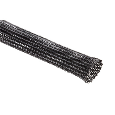 HellermannTyton Expandable Braided PET Black Cable Sleeve, 15mm Diameter, 5m Length, Helagaine HEGP06 Series