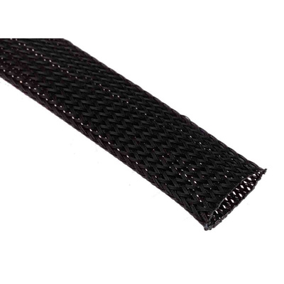 HellermannTyton Expandable Braided PET Black Cable Sleeve, 20mm Diameter, 5m Length