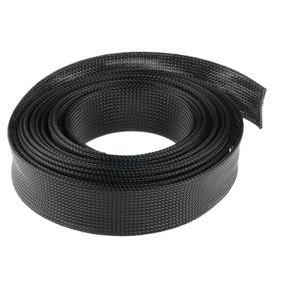 HellermannTyton Expandable Braided PET Black Cable Sleeve, 30mm Diameter, 5m Length