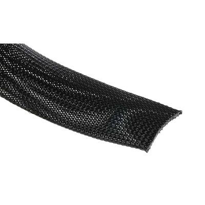 HellermannTyton Expandable Braided PET Black Cable Sleeve, 30mm Diameter, 5m Length
