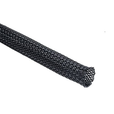 HellermannTyton Expandable Braided PET Black Protective Sleeving, 9mm Diameter, 100m Length, Helagaine HEGPX Series