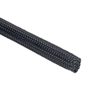 HellermannTyton Expandable Braided PET Black Protective Sleeving, 12mm Diameter, 100m Length, Helagaine HEGPX Series