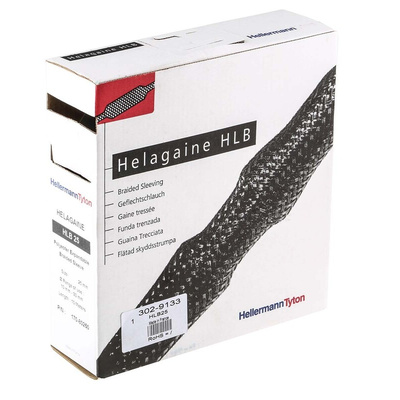 HellermannTyton Expandable Braided PET Black Cable Sleeve, 25mm Diameter, 10m Length, Helagaine HLB Series