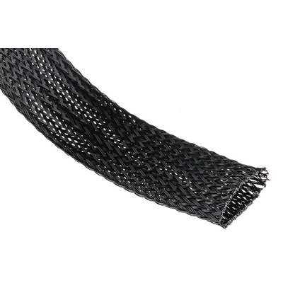 HellermannTyton Expandable Braided PET Black Cable Sleeve, 25mm Diameter, 10m Length, Helagaine HLB Series