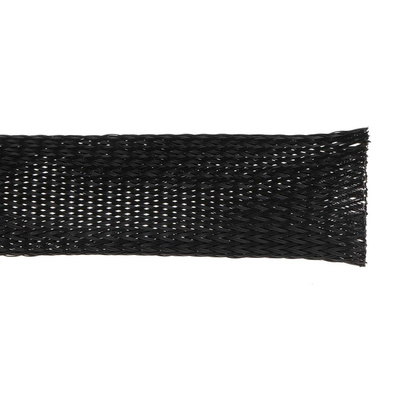 HellermannTyton Expandable Braided PET Black Cable Sleeve, 35mm Diameter, 10m Length, Helagaine HLB Series