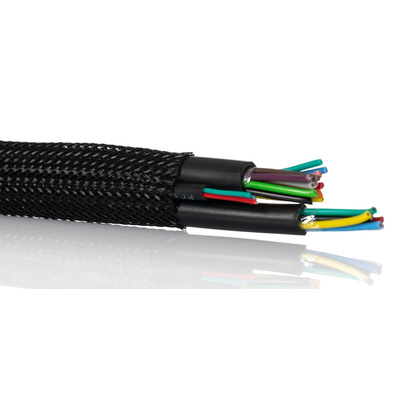 SES Sterling Expandable Braided PET Black Cable Sleeve, 5mm Diameter, 100m Length