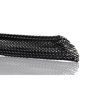 SES Sterling Expandable Braided PET Black Cable Sleeve, 8mm Diameter, 100m Length