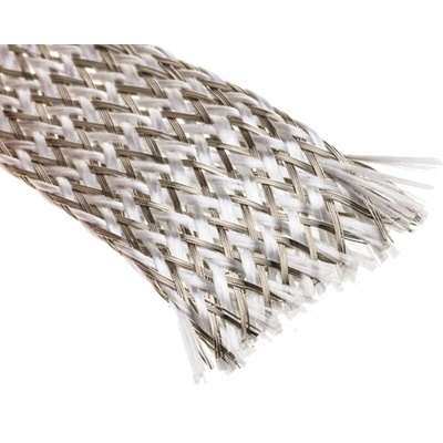 Wurth Elektronik Expandable Braided Fibreglass, Nickel Plated Copper Grey Cable Sleeve, 8mm Diameter, 1m Length, WE-ST