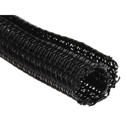 Alpha Wire Braided PET Black Cable Sleeve, 9.53mm Diameter, 15m Length, FIT Series